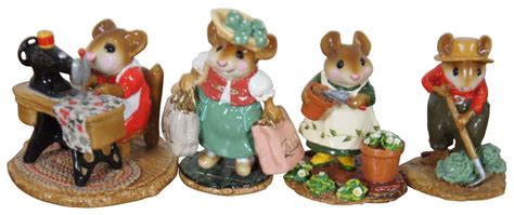 8 Miniature Wee Forest Folk Mice Mouse Figurines Car Kayak Sewing Gardening