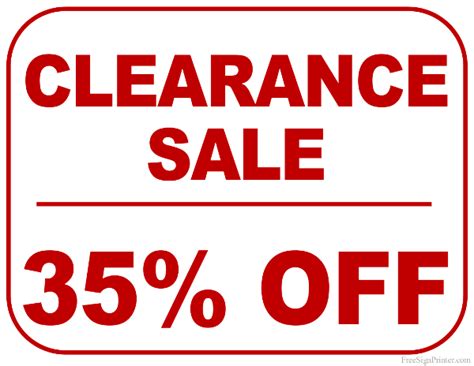 Printable 35 Percent Off Clearance Sale Sign