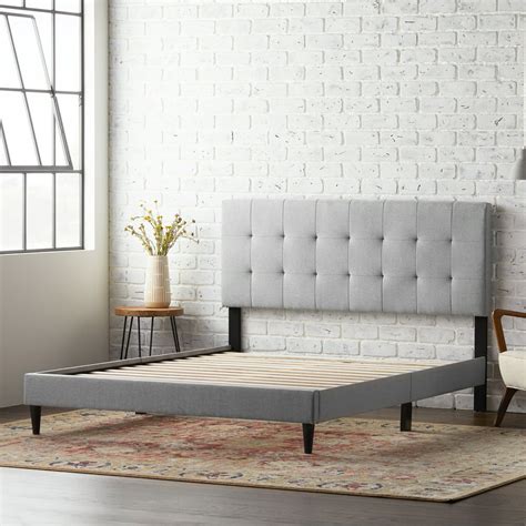 Rest Haven Upholstered Platform Bed Frame with Square Tufted Headboard ...