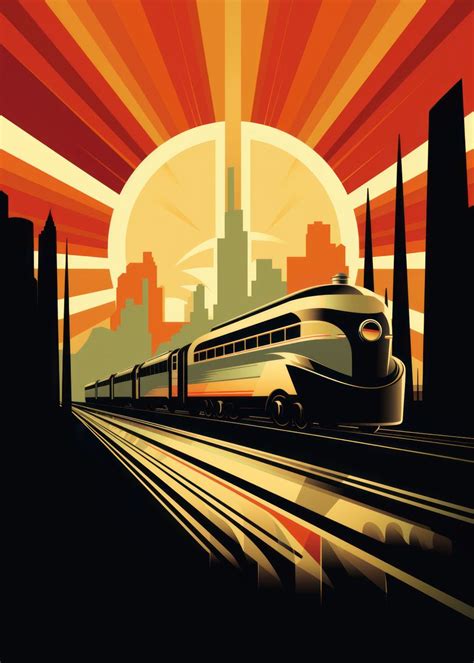 'Art Deco Railroad Train' Poster, picture, metal print, paint by ...