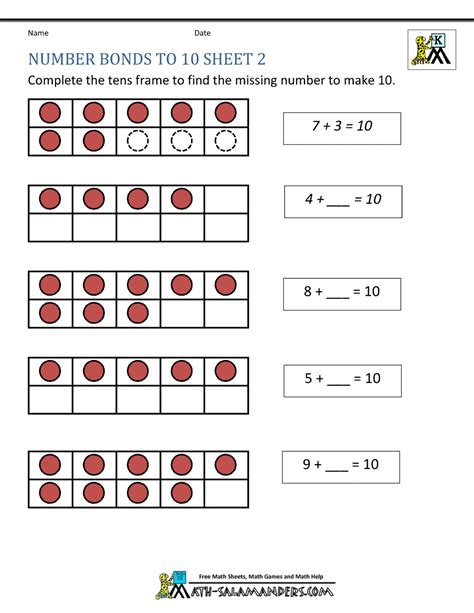 Number Bonds to 10 Worksheets