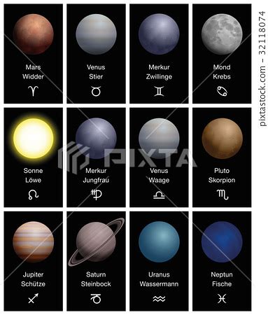 Zodiac Signs Planets Symbols Astrology GERMAN - Stock Illustration [32118074] - PIXTA