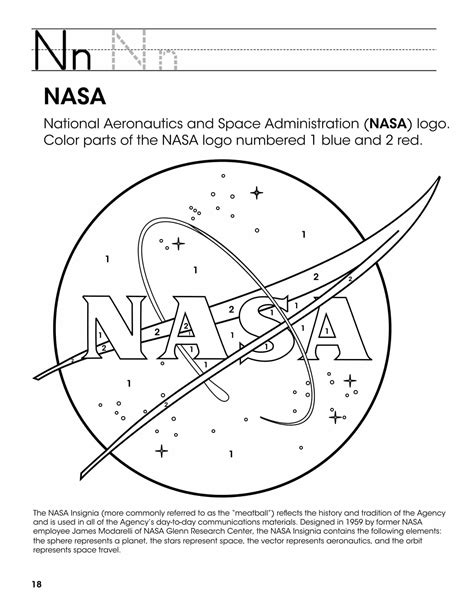 N - Trace a Letter and Color Parts of the Nasa Logo Numbered 1 Blue and ...