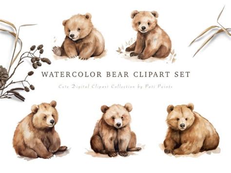 Watercolor Brown Bear Digital Cliparts Graphic by patipaintsco ...