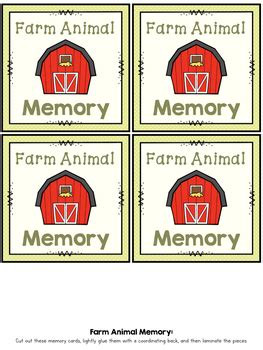 Farm Animals Memory Game by Simply Schoolgirl | Teachers Pay Teachers