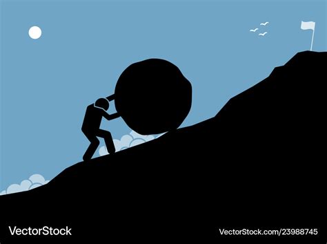 A strong man pushing big rock up the hill Vector Image