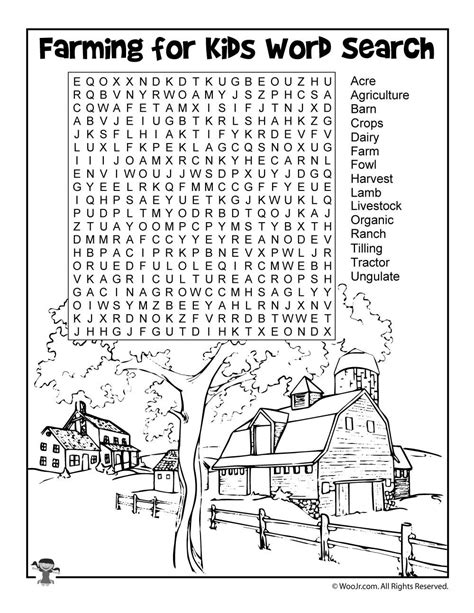 Farming for Kids Word Search Worksheet