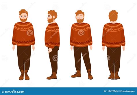 Stout Bearded Redhead Man in Woolen Jumper. Fat Male Cartoon Character with Red Hair and Beard ...