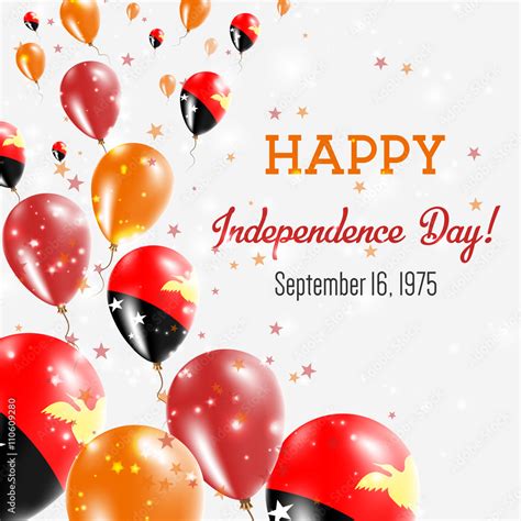 Papua New Guinea Independence Day Greeting Card. Flying Balloons in Papua New Guinea National ...