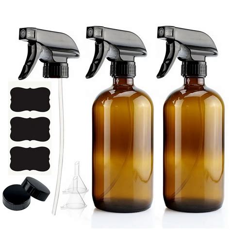 500ml Empty Amber Glass Spray Bottle with Black Trigger Sprayer & Labels for Essential Oils ...