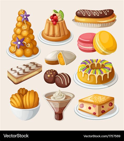 Set of traditional french desserts Royalty Free Vector Image