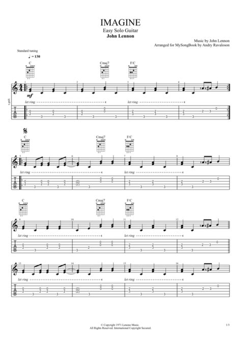 Imagine by John Lennon - Easy Solo Guitar Guitar Pro Tab | mySongBook.com