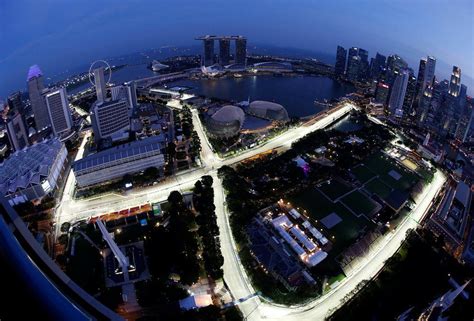 The Marina Bay street circuit is illuminated before the Singapore F1 Grand Prix night race ...