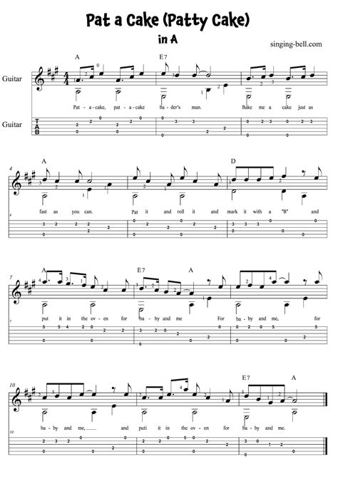 Pat-a-Cake (Patty Cake) Guitar Chords Tabs Sheet Music PDF