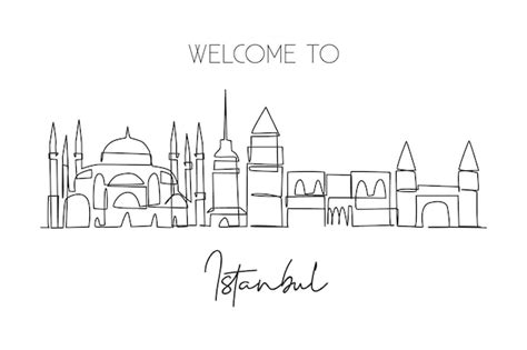 Premium Vector | Single continuous line drawing of istanbul city ...