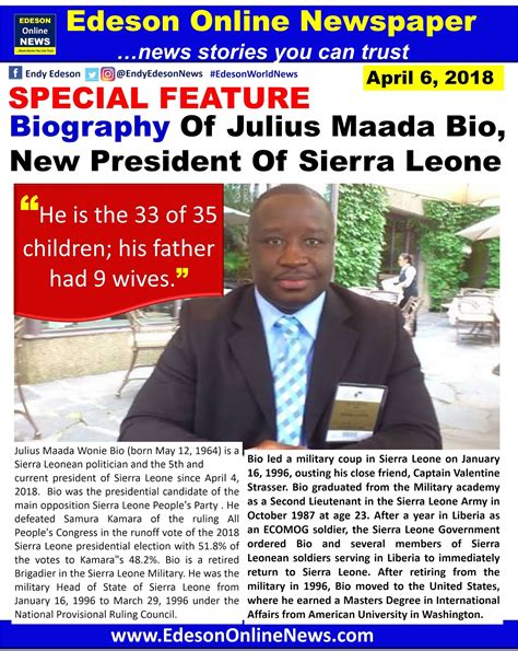 Edeson Online News: Biography Of Julius Maada Bio, New President Of Sierra Leone