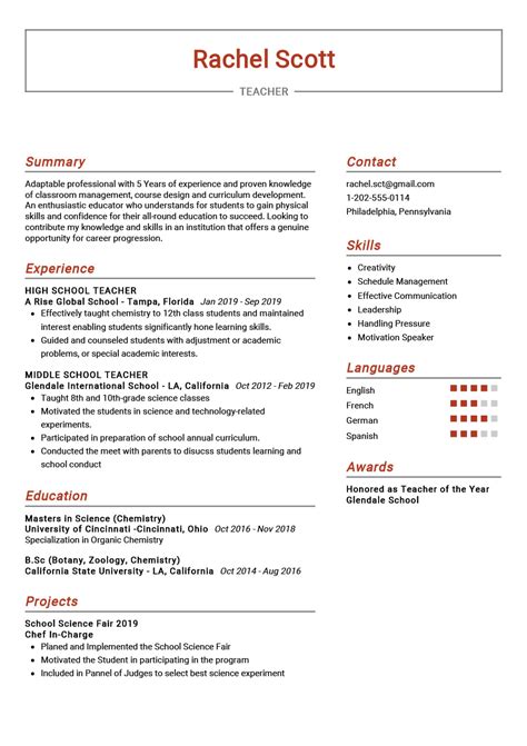 The most recommended professional teacher sample resume. This sample ...