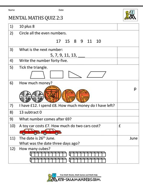 Printable Mental Maths Year 2 Worksheets