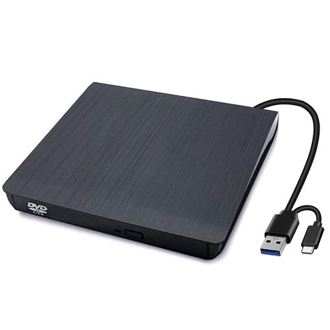 External USB & Type C CD DVD Drive, HFAN USB 3.0 & Type C Dual Port Portable Slim CD DVD +/-RW ...