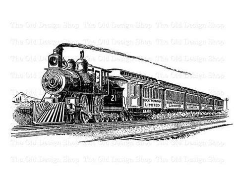 Vintage Train Clip Art Steam Engine Locomotive Illustration Commercial Use Digital Stamp ...