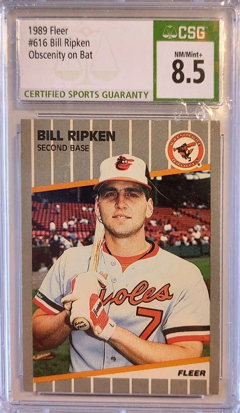 MLB 1989 Fleer Single Card Bill Ripken 616 Obscenity on Bat CSG 8.5 ...