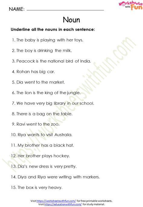 English - Class 1: Naming Words (Nouns) Worksheet 8 | WWF