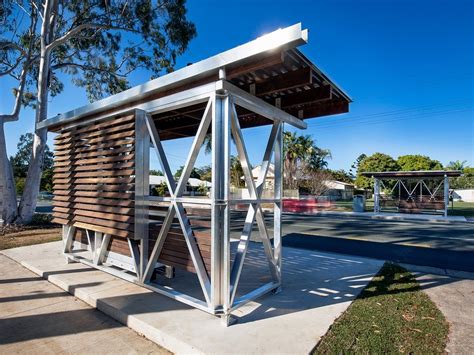 Noosa bus shelters feature x-braced frames and gum cladding ...