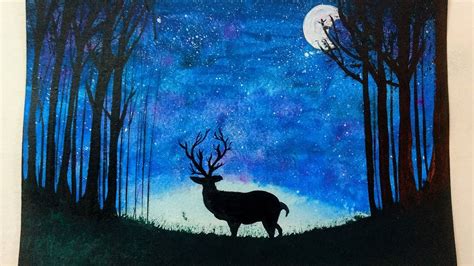 Watercolor Painting | Starry Night In Forest (Time Lapse) - YouTube
