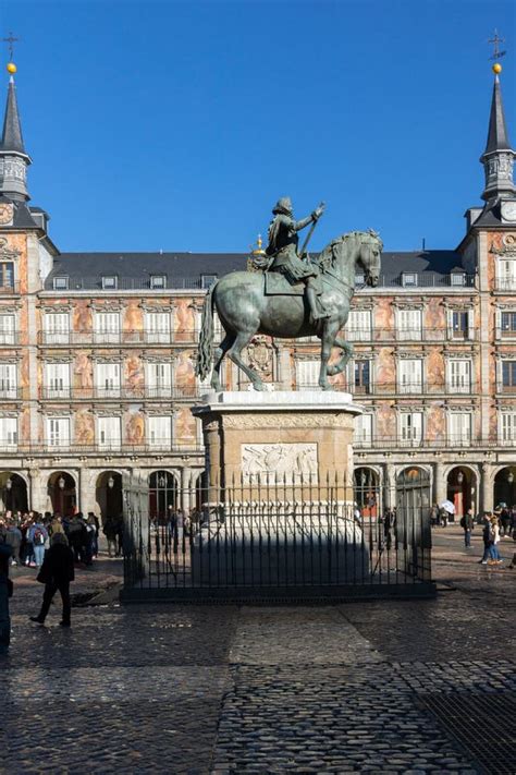 Plaza Mayor with Statue of King Philips III in Madrid, Spain Editorial Photo - Image of panorama ...