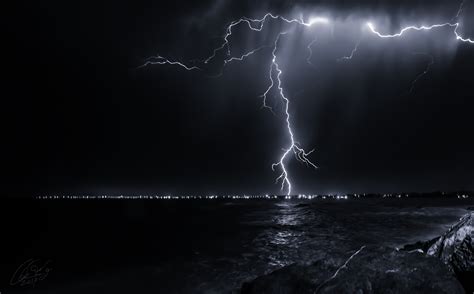 Nature night sky lightning sea ocean storm rain wallpaper | 3876x2410 ...