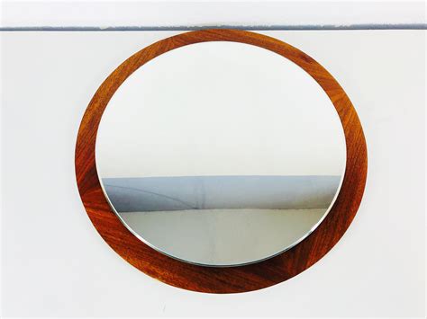 Mid Century Circular Teak Wood Framed Wall Mirror Modern Design Bathroom Mirror Round Glass ...
