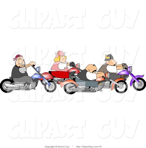 Clip Art of a Gang of Biker Men and Woman Riding Motorcycles Together As a Group by djart - #73