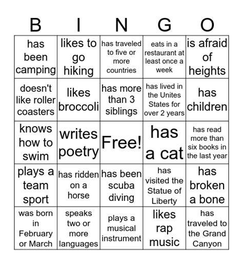 Human Bingo Card