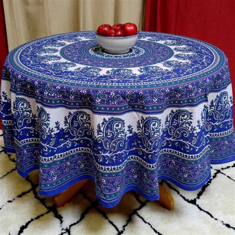 Cotton Mandala Paisley Floral Tablecloth Round 72 inches Blue Purple – Sweet Us