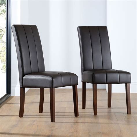 Carrick Dining Chair, Brown Classic Faux Leather & Dark Solid Hardwood ...