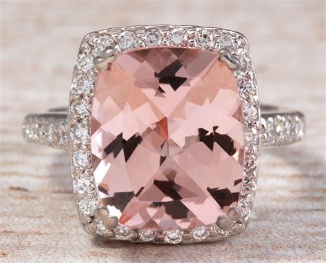 Ladies 6.38CTW Morganite And Natural Diamond 14K White Gold Ring | Pink diamond halo, Square ...