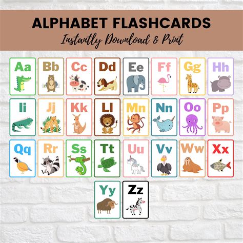 Animal Alphabet Flashcards, Printable Letter Flash Cards, Homeschool ...