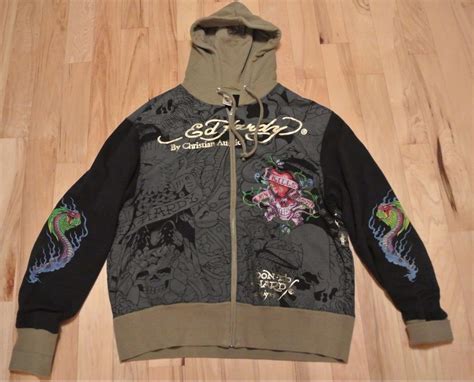 Men's Ed Hardy Hoodie Size XXL 2X Panther Roses Skull Embellished ...