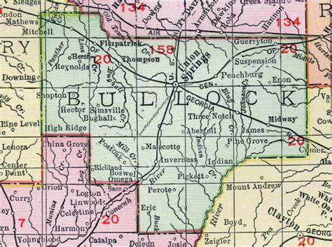 Bullock County, Alabama, Map, 1911, Union Springs, Fitzpatrick, Mitchell