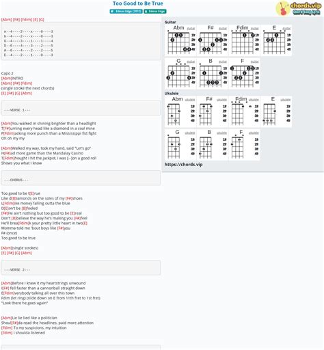 Chord: Too Good to Be True - tab, song lyric, sheet, guitar, ukulele | chords.vip