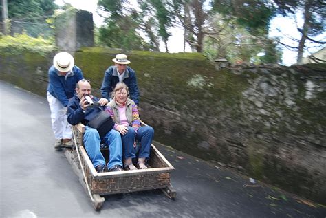 Taking the toboggan ride in Madeira