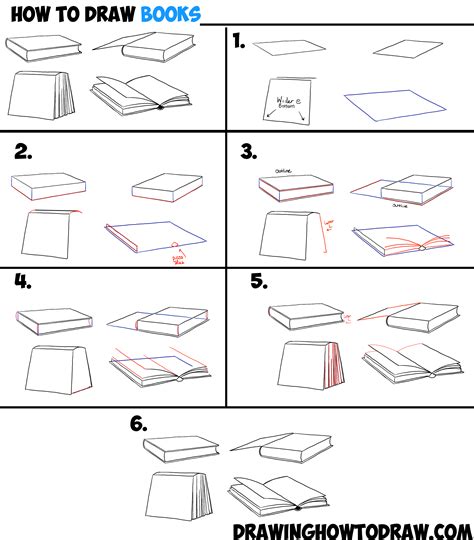 How to Draw Books in 4 Different Angles / Perspectives (Open / Closed etc) - How to Draw Step by ...