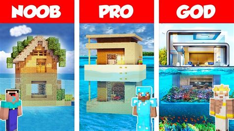 Minecraft NOOB vs PRO vs GOD: MODERN HOUSE ON WATER BUILD CHALLENGE in ...