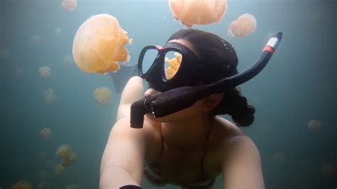 GoPro Video of a Woman Diving in Jellyfish Lake in Palau