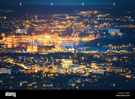 Illuminated Oslo, Norway at Night. City of Oslo Night Panorama Stock ...