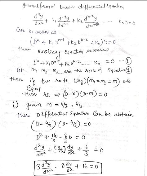 [Solved] 1.1 Solving the auxiliary equation of differential equation gives... | Course Hero