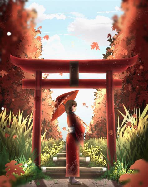 Download Torii Gate Anime Girl Wallpaper | Wallpapers.com