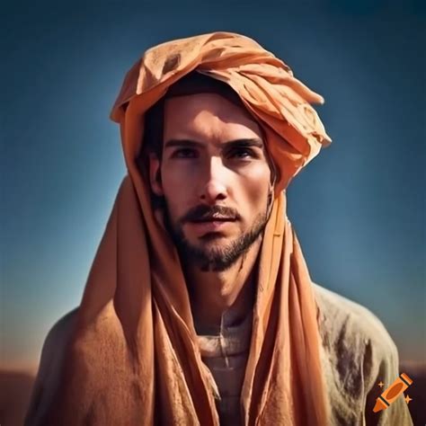 Portrait of a handsome traveler in a desert on Craiyon