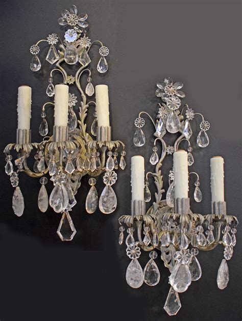 A Fine Pair of Silvered, Crystal and Rock Crystal Wall Sconces. | MAURICE CHANDELIER, INC.