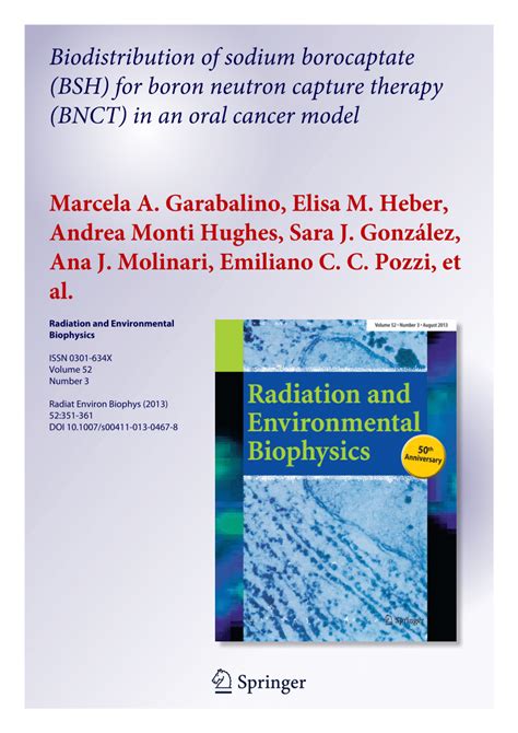 (PDF) Biodistribution of sodium borocaptate (BSH) for boron neutron ...